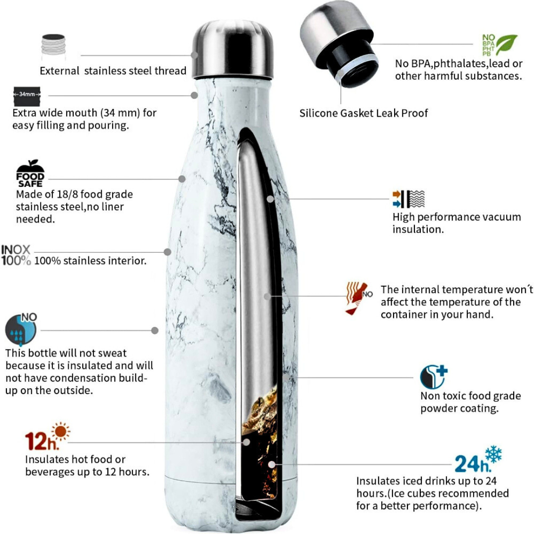 304 stainless steel double walled insulated water flask 500 ml