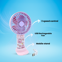 Handheld Mini Rechargeable Portable USB Fan with 3 Speed Control and Mobile Holder